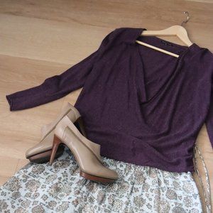 VTG Eileen Fisher Linen Blend Deep Cowl Neck Sweater in Eggplant